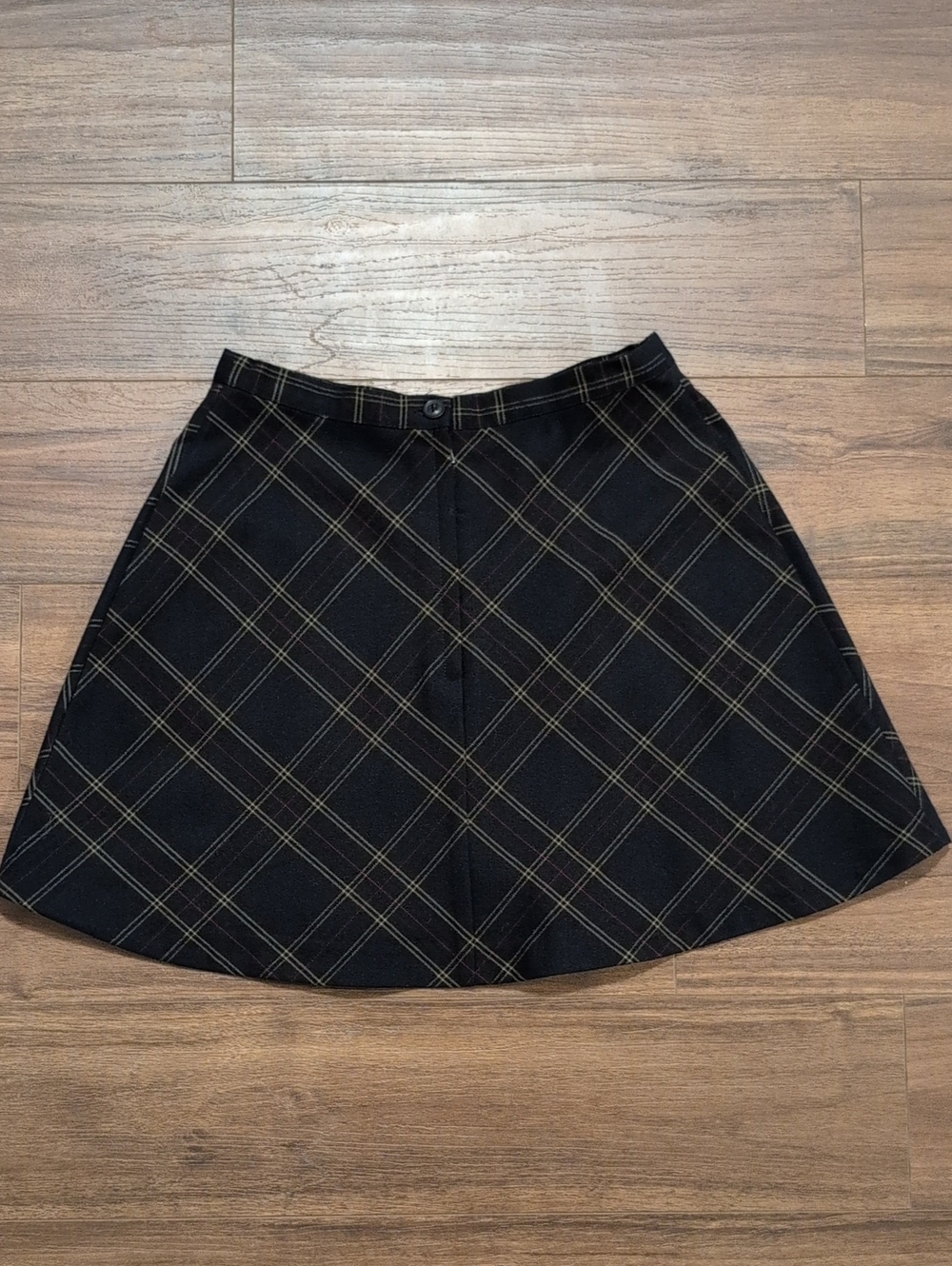 silence + noise Blue Plaid A-Line Skirt with Olive Grid